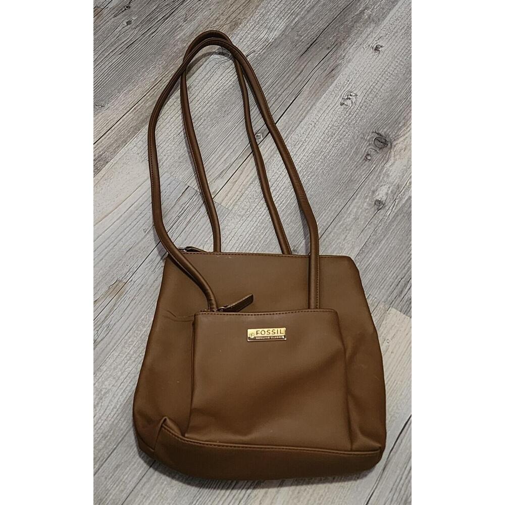 FOSSIL Women's Genuine Classic Leather Top Zip Tote Shoulder Bag Camel Brown